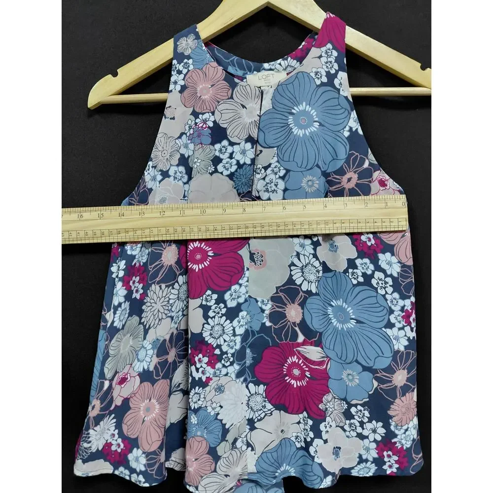 LOFT OUTLET PETITE Floral Tank Top Blue Pink Sleeveless Size XXSP - Picture 5 of 6